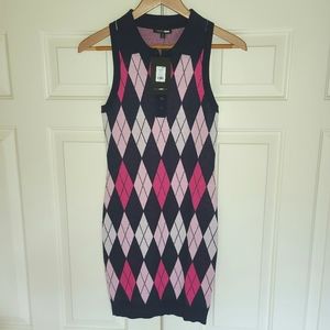 Poppy Sweater Mini Dress Navy/Pink (Small)